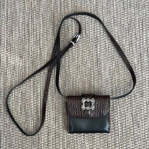 Brighton Small Wallet Crossbody in black and brown leather